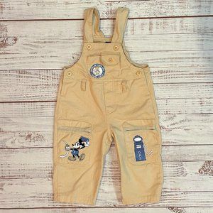 Boys Vintage Mickey Mouse Gas Station Embroidered Khaki Overalls
